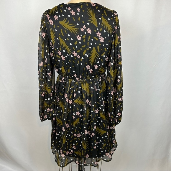 Vero Moda Black Pink Floral Sheer Long Sleeve V Neck Dress Size Medium - Picture 4 of 14